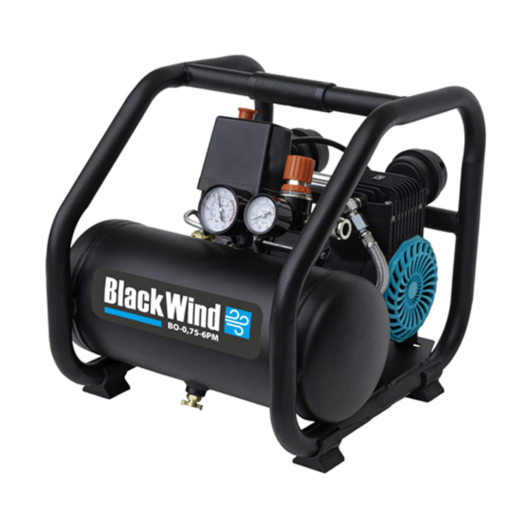 Kompresor BLACK WIND BO - bezolejový, vzdušník 6L, 8Bar, 750W, 230V, Sací výkon 160l/min.