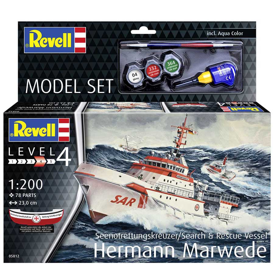 Revell DGzRS Hermann Marwede Model Set lode 1:200, 78 dielov + farby + lepidlo + štetec