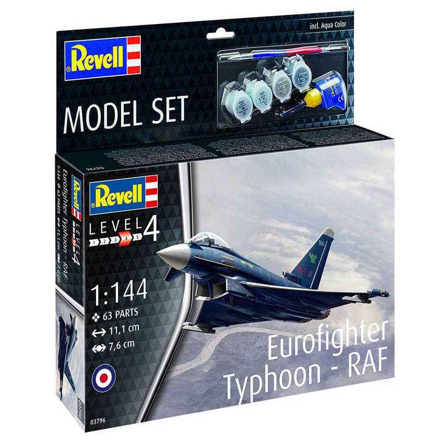 Revell Eurofighter Typhoon RAF Model Set lietadlo 1:144, 63 dielov + farby + lepidlo + štetec