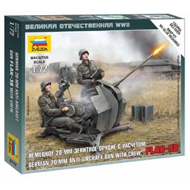 Zvezda Wargames (WWII) German Anti-Aircraft Gun with Crew Model Set guľometu 1:72, 20 dielov