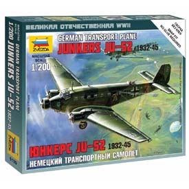 Zvezda Wargames (WWII) Junkers Ju-52 German Transport Plane Model Set lietadla 1:200, 17 dielov