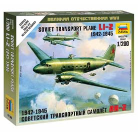 Zvezda Wargames (WWII) LI-2 Soviet Transport Plane Model Set lietadla 1:200, 16 dielov