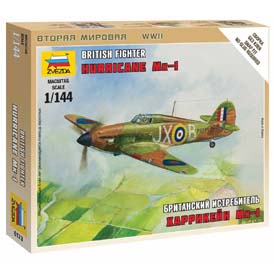 Zvezda Wargames (WWII) British Fighter "Hurricane Mk-1" Model Set lietadla 1:144, 9 dielov