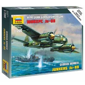 Zvezda Wargames (WWII) German Bomber Junkers Ju 88 A-4 Model Set lietadla 1:200, 20 dielov