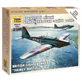 Zvezda Wargames (WWII) British Light Bomber "Fairey Battle" Model Set lietadla 1:144, 10 dielov