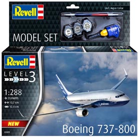 Revell Boeing 737-800 Model Set lietadlo 1:288, 25 dielov  + farby + lepidlo + štetec